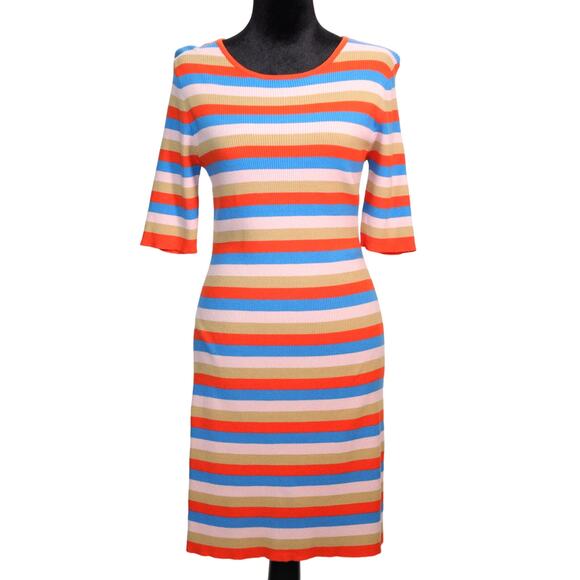 Sanctuary Act Natural Ribbed Knit Dress - Large - Orange/Blue/Beige - NWT - Picture 2 of 6